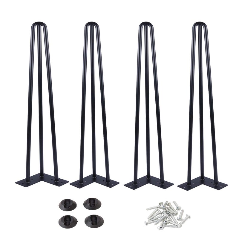 Osring 22 Inch Hairpin Table Legs with 1/2â€ Dia 3-Rods, Metal Furniture Legs for Coffee Table and TV Stand, Mid-Century Black Hairpin Feet with Floor Protector, 4 Pack - Image 1
